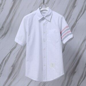 Thom Browne white four-stripe short-sleeved shirt